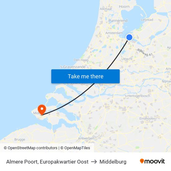 Almere Poort, Europakwartier Oost to Middelburg map