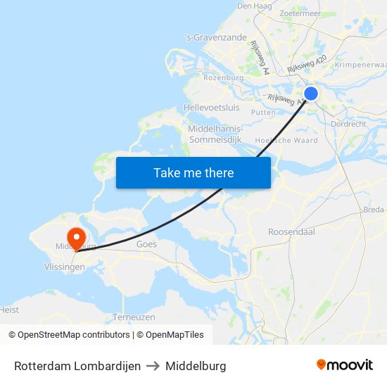 Rotterdam Lombardijen to Middelburg map