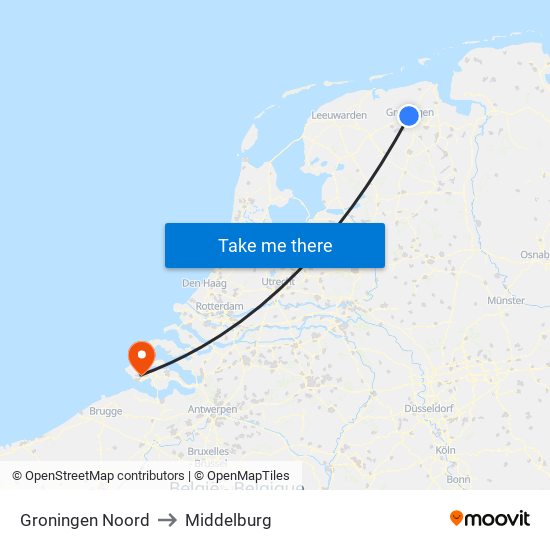 Groningen Noord to Middelburg map