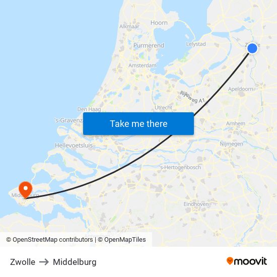 Zwolle to Middelburg map