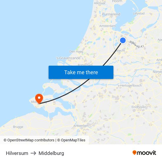 Hilversum to Middelburg map