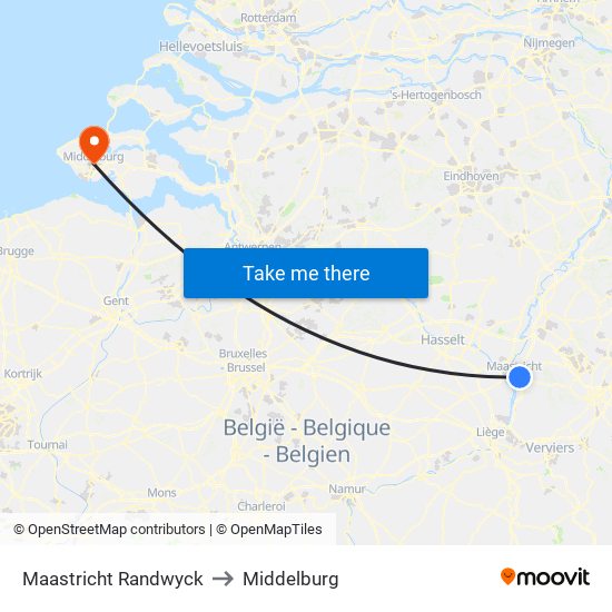 Maastricht Randwyck to Middelburg map