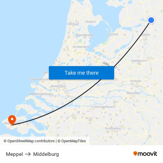 Meppel to Middelburg map