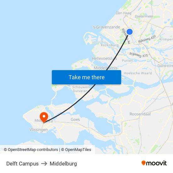 Delft Campus to Middelburg map