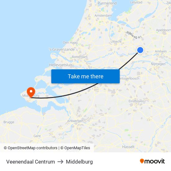 Veenendaal Centrum to Middelburg map