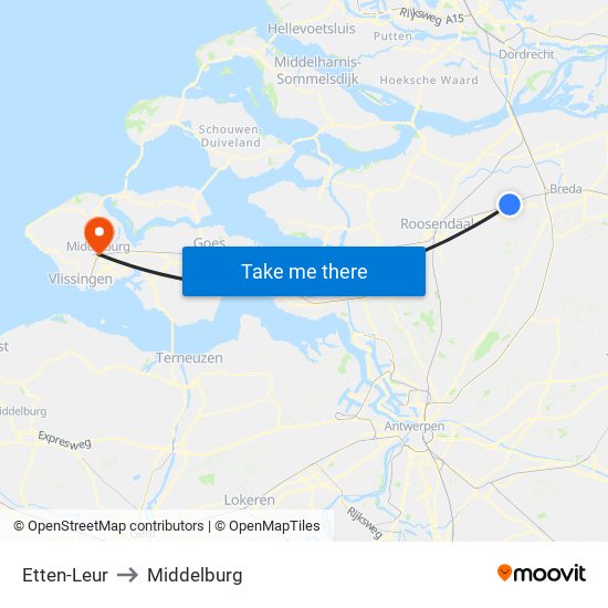 Etten-Leur to Middelburg map