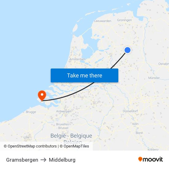 Gramsbergen to Middelburg map