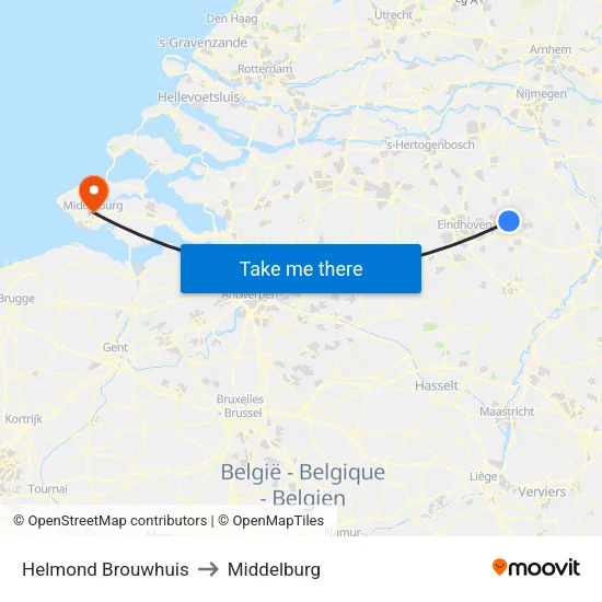 Helmond Brouwhuis to Middelburg map