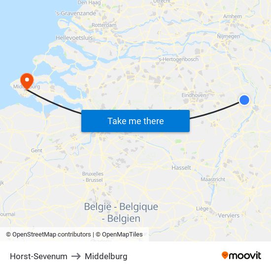 Horst-Sevenum to Middelburg map