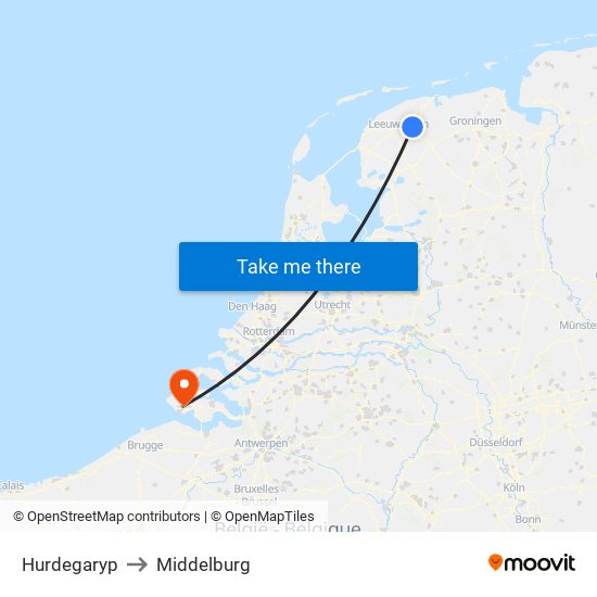 Hurdegaryp to Middelburg map