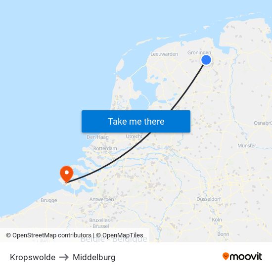 Kropswolde to Middelburg map