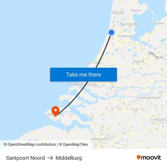 Santpoort Noord to Middelburg map