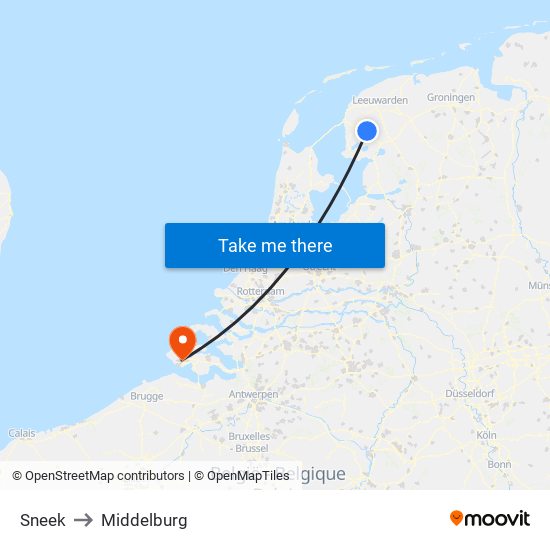 Sneek to Middelburg map