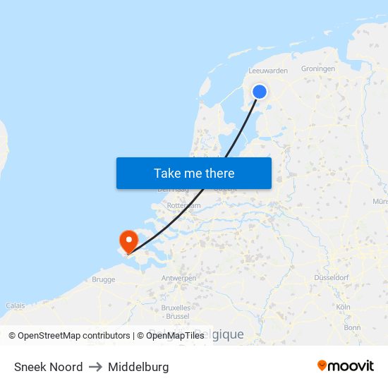 Sneek Noord to Middelburg map