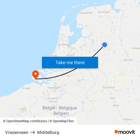 Vriezenveen to Middelburg map