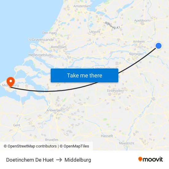 Doetinchem De Huet to Middelburg map