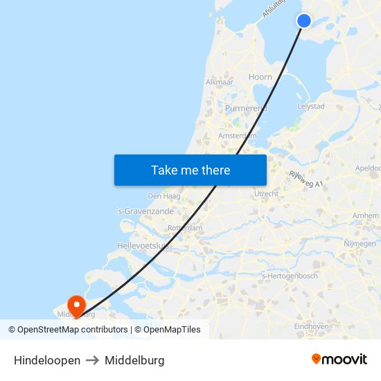 Hindeloopen to Middelburg map