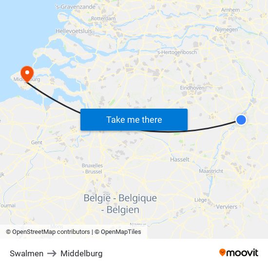 Swalmen to Middelburg map