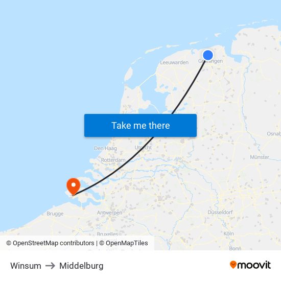 Winsum to Middelburg map