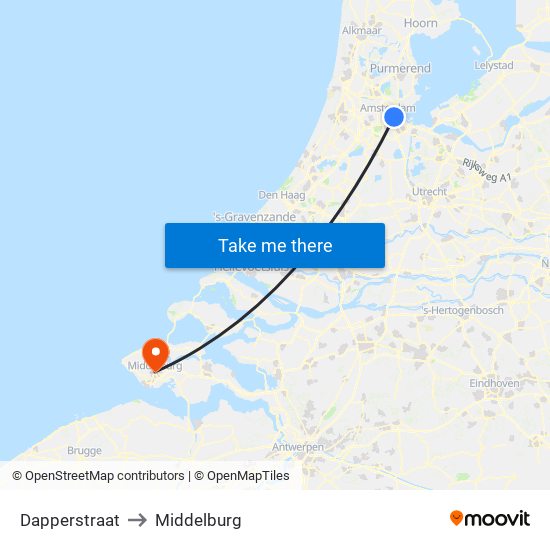 Dapperstraat to Middelburg map