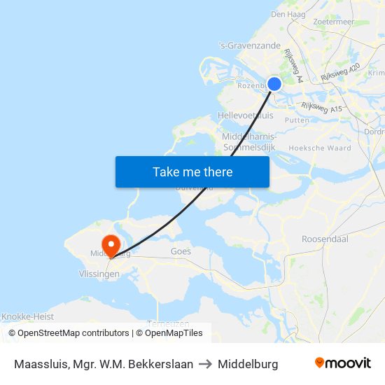 Maassluis, Mgr. W.M. Bekkerslaan to Middelburg map