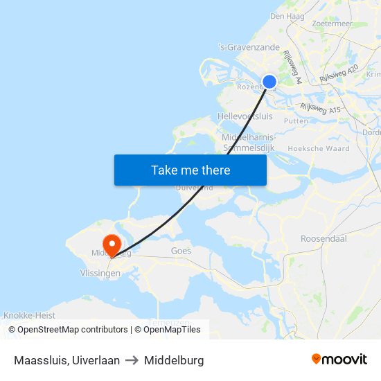 Maassluis, Uiverlaan to Middelburg map