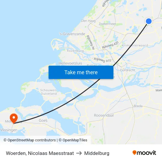 Woerden, Nicolaas Maesstraat to Middelburg map