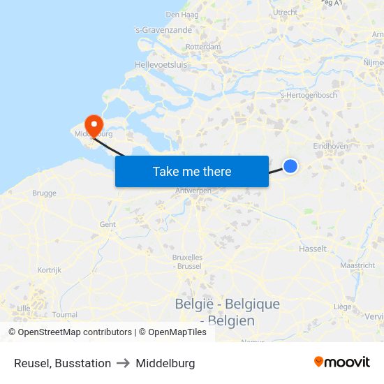 Reusel, Busstation to Middelburg map