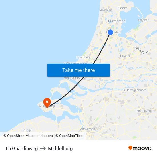 La Guardiaweg to Middelburg map
