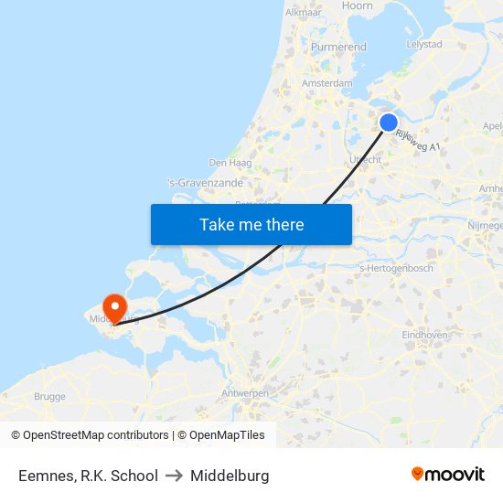 Eemnes, R.K. School to Middelburg map