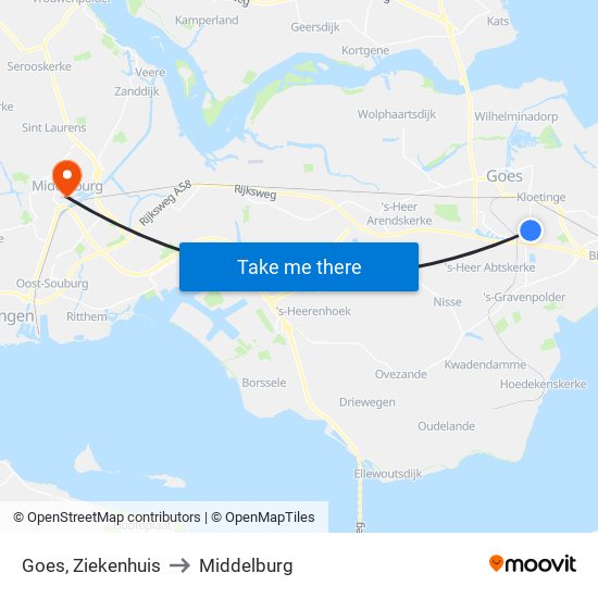 Goes, Ziekenhuis to Middelburg map