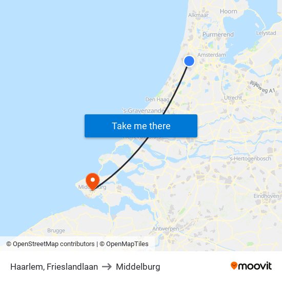 Haarlem, Frieslandlaan to Middelburg map