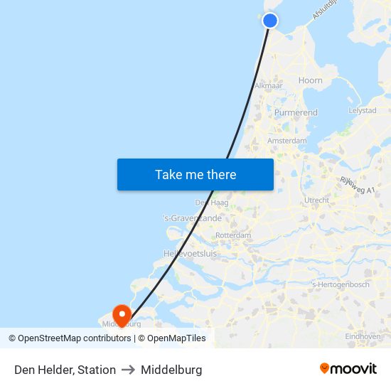 Den Helder, Station to Middelburg map