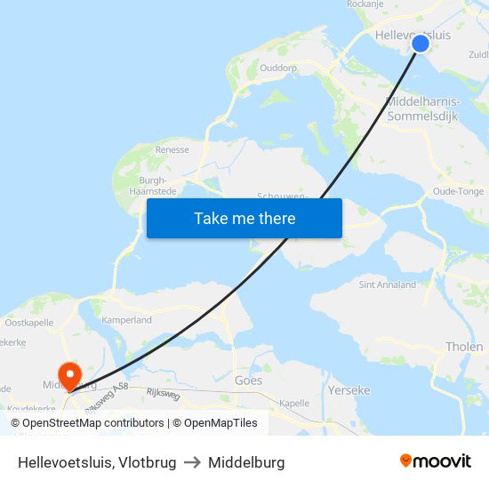 Hellevoetsluis, Vlotbrug to Middelburg map