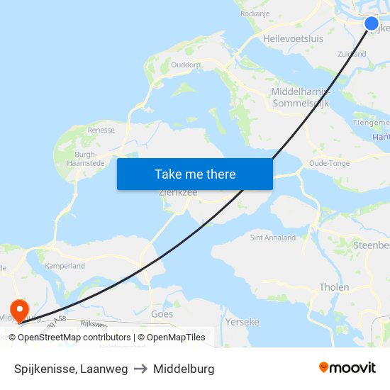 Spijkenisse, Laanweg to Middelburg map