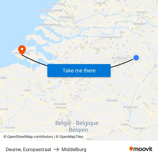Deurne, Europastraat to Middelburg map