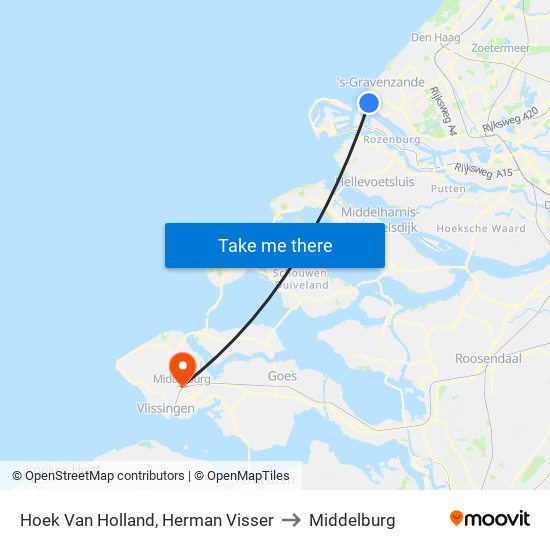 Hoek Van Holland, Herman Visser to Middelburg map