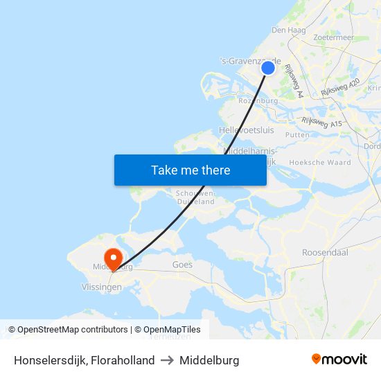 Honselersdijk, Floraholland to Middelburg map