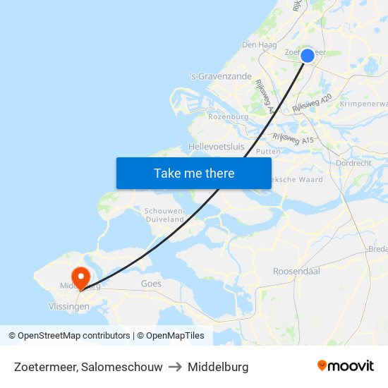 Zoetermeer, Salomeschouw to Middelburg map