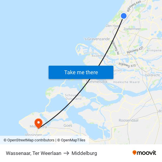 Wassenaar, Ter Weerlaan to Middelburg map