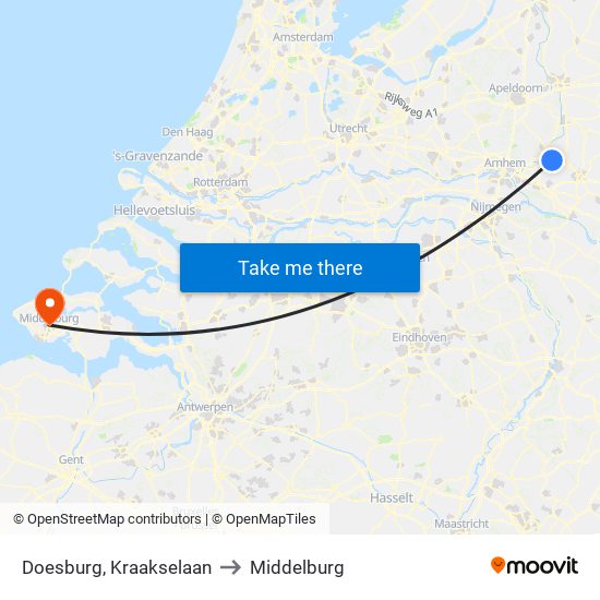 Doesburg, Kraakselaan to Middelburg map