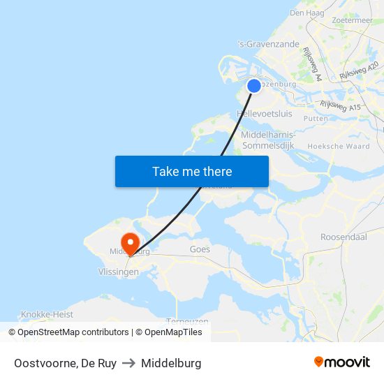 Oostvoorne, De Ruy to Middelburg map