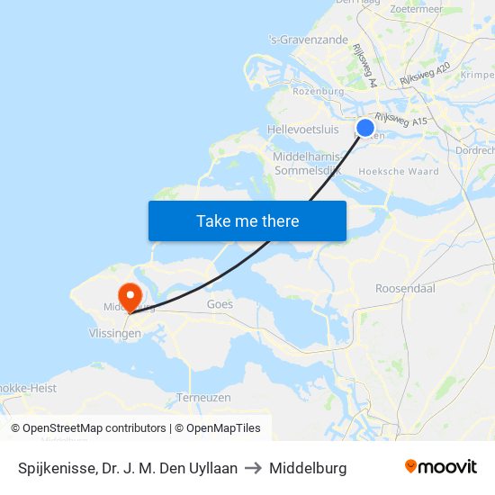 Spijkenisse, Dr. J. M. Den Uyllaan to Middelburg map