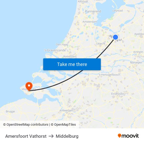 Amersfoort Vathorst to Middelburg map