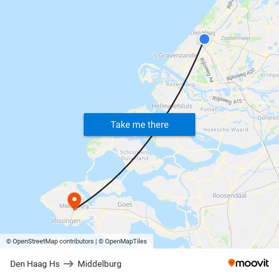 Den Haag Hs to Middelburg map