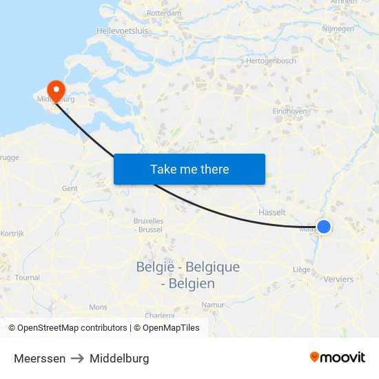 Meerssen to Middelburg map