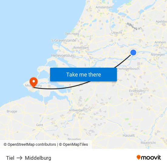 Tiel to Middelburg map