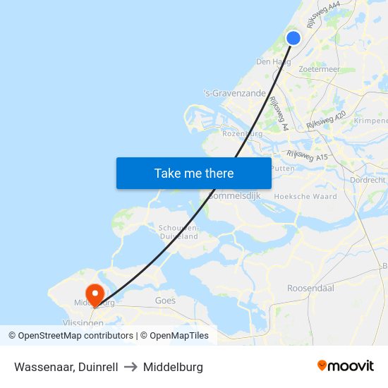 Wassenaar, Duinrell to Middelburg map