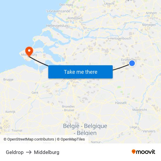 Geldrop to Middelburg map