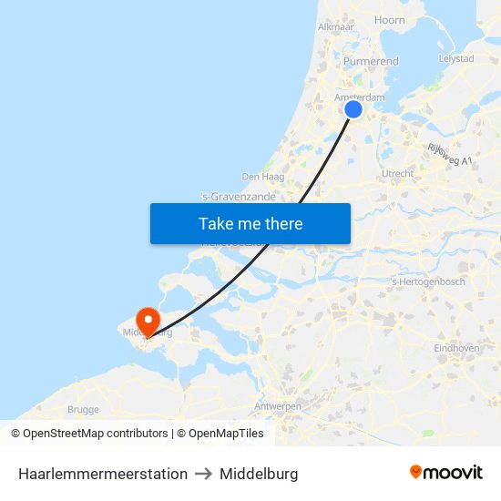 Haarlemmermeerstation to Middelburg map
